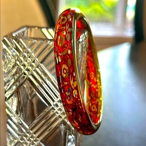 Red and Gold Floral Bangle Bracelet